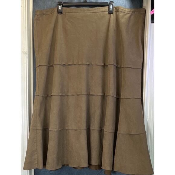 Multiples Womens 24W Brown Faux Suede Tiered Modest OfficeWear/WhimsyGoth Skirt - Picture 1 of 7